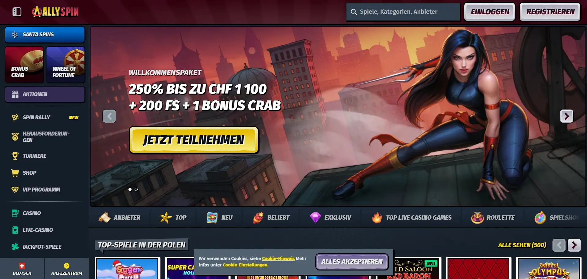 Allyspin Casino-Menü